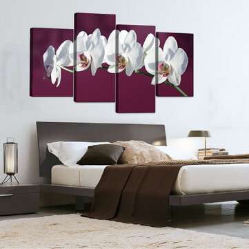 4pcs Frameless White Flower Canvas Painting Wall Hanging Pictures Art for Home Living Room Wall Deco
