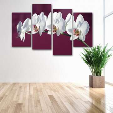 4pcs Frameless White Flower Canvas Painting Wall Hanging Pictures Art for Home Living Room Wall Deco