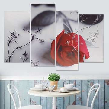 4pcs Red Rose Canvas Painting Wall Art Hanging Drawing Pictures Home Living Room Office Decoration F