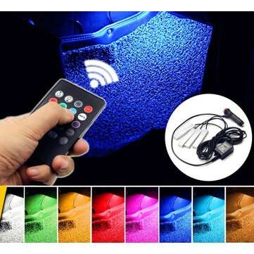 4PCS RGB LED Car Foot Floor Atmosphere Lights Intelligent Sound Control Colorful Decoration Lamp DC1