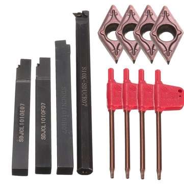 4pcs S10K-SDUCR07/SDJCR/SDJCL/SDNCN1010H07 Turning Tool Holder Set with 4pcs DCMT0702 Inserts