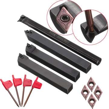 4pcs S10K-SDUCR07/SDJCR/SDJCL/SDNCN1010H07 Turning Tool Holder Set with 4pcs DCMT0702 Inserts