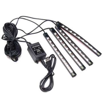 4Pcs USB LED Car Interior Decoration Lights RGB Floor Atmosphere Light Strip Music Control Neon Lamp