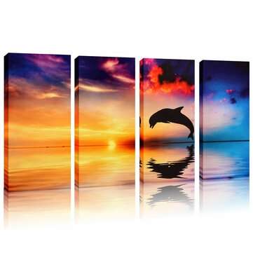 4Pcs/set Dolphin Sunset Sea Wall Decorative Paintings Canvas Print Art Pictures Frameless Wall Hangi