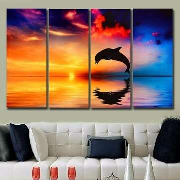 4Pcs/set Dolphin Sunset Sea Wall Decorative Paintings Canvas Print Art Pictures Frameless Wall Hangi