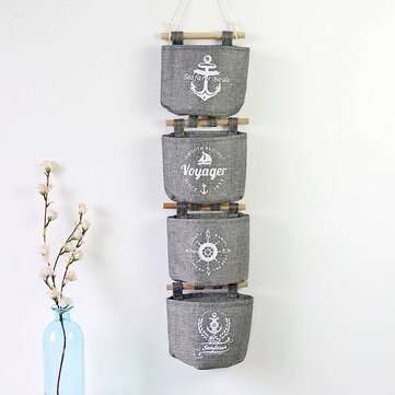 4pcs/set Hanging Storage Bags Grey Sundries Wall Storage Box Household Living Room Office Sack Suppl