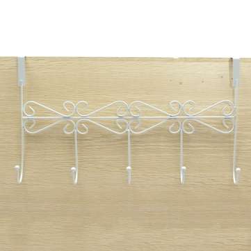 5 Hooks Towel Coat Cloth Bag Over Door Bathroom Kitchen Hanger Hanging Rack Holder  (COLOR.: WHITE)