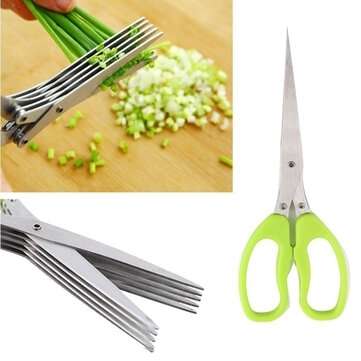 5 Layers Stainless Steel Scissors Multi-Layers KItchen Scissors Scallion Cutter He... (COLOR: GREEN)