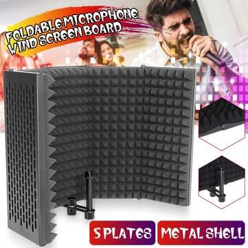 5 Panel Microphone Isolation Shield Foldable Live Stream Studio Recording Absorb