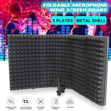 5 Panel Microphone Isolation Shield Foldable Live Stream Studio Recording Absorb