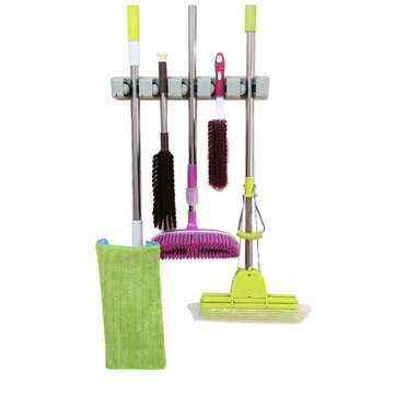 5 Position 6 Hooks Wall Mounted Mop Broom Holder Hanger Kitchen Shelf Storage Holder Home Garage Sto