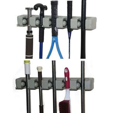 5 Position 6 Hooks Wall Mounted Mop Broom Holder Hanger Kitchen Shelf Storage Holder Home Garage Sto