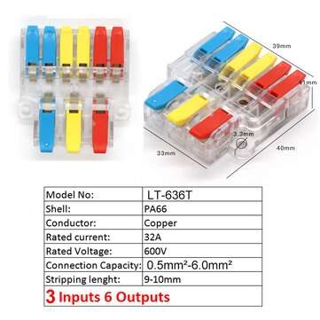 5/10Pcs LT-636 Wire connector In 0.5-6mm Fast Electrical ... (QUANTITY: 5PCS | COLOR: TRANSPARENT)