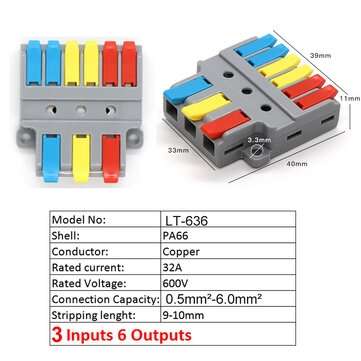 5/10Pcs LT-636 Wire connector In 0.5-6mm Fast Electrical Distri... (QUANTITY: 10PCS | COLOR: GRAY)