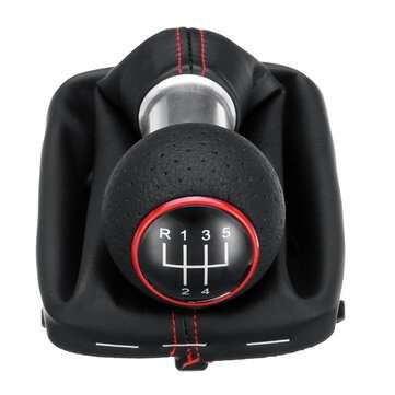 5/6 Speed Gear Shift Knob with Gaiter Boot Cover Black with Red Ring For Audi A3 ... (SPEED: 5SPEED)