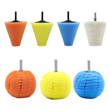 5/6/7 Pcs Car Polish Buffing Cone Pads + Polishing Ball Pad For Wheel Corner Dri... (QUANTITY: 7PCS)