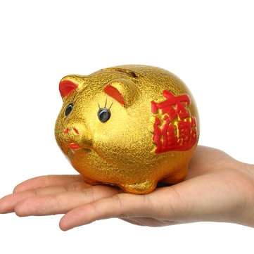 5`` Gold Ceramic Piggy Bank Mini Cute Pig Children Coin Collection Gift Decorations