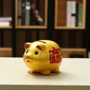 5`` Gold Ceramic Piggy Bank Mini Cute Pig Children Coin Collection Gift Decorations