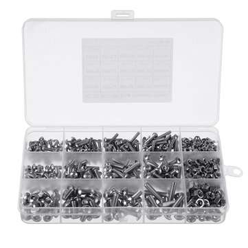 500pPCS Stainless Steel Hex Socket Cap Head Bolts Screws Nuts M3 M4 M5 304 Kit