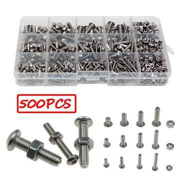 500pPCS Stainless Steel Hex Socket Cap Head Bolts Screws Nuts M3 M4 M5 304 Kit