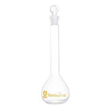 50mL Clear Glass Volumetric Flask w/ Glass Stopper Lab Chemistry Glassware