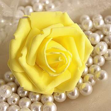 50pcs 7.5cm Artificial Simulation Foam Rose Bouquet Flower Ball Wedding Party Ho... (COLOR.: YELLOW)