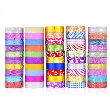 50PCS Glitter Washi Tape Stationery Scrapbooking Decorative Adhesive Tapes DIY ... (QUANTITY: 50PCS)