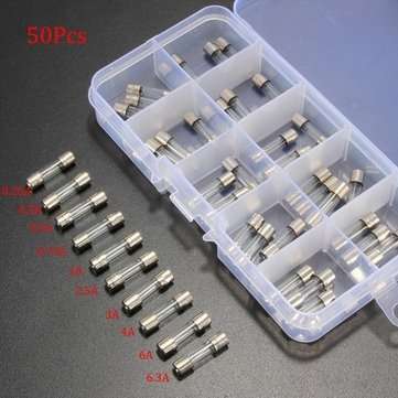 50Pcs Fast Blow Glass Tube Fuse Assortment Kit 5 x 20mm 0.25A~6.3A