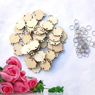 50Pcs Tree Shape Laser Engraving Wood Sheet With 50 Iron Loops Set For Birthday Reminder DIY Hanging