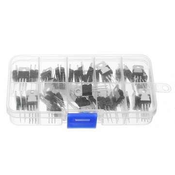 50pcs Transistor TO-220 Power Transistor Assortment Kit Three Pin Transistors Voltage Regulator Tran