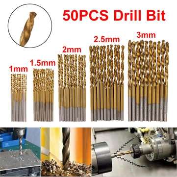 50pcs Titanium Coated High Speed Steel Twist Drill Bit1/1.5/2/2.5/3mm Twist Drill BitWoodworking