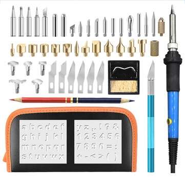 52Pcs 110V 220V 60W Wood Burning Pen Set Stencil Soldering Tips Tools Pyrography Kit (PLUG: EUPLUG)