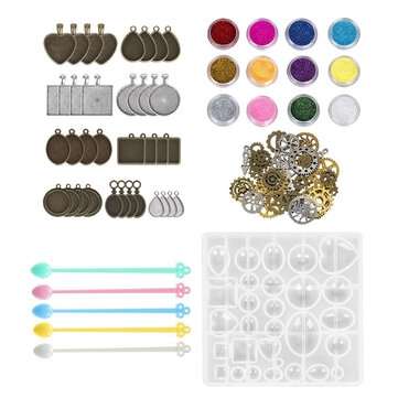 55Pcs/Set Silicone Casting Molds and Tools Jewelry Pendant Resin Mould DIY
