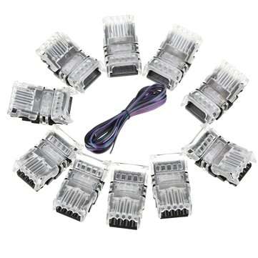 5M 4-Pin Extension Wire Cable + 10PCS 4Pin 10mm No Weld Connector For 3528 5050... (WATERPROOF: YES)