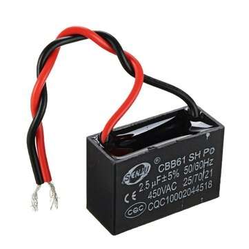 5PCS CBB61 2.5UF Starting Capacitance 450V AC Fan Capacitor CBB Motor Run Capacitor
