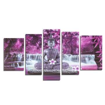 5PCS Buddha Frameless Canvas Print Mural Painting Wall Picture Home Decoration (COLOR.: PURPLE)
