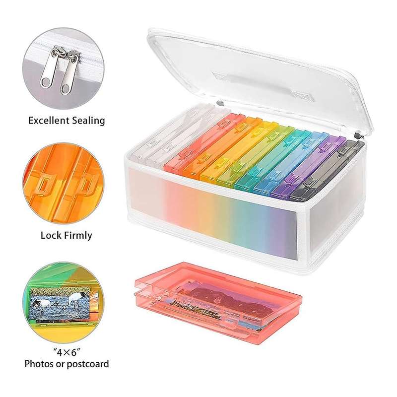 4x6 Inch Photo Storage Boxes Photo Case with Handle, 10 Inner Plastic Photo Keeper, Scrapbook Organi