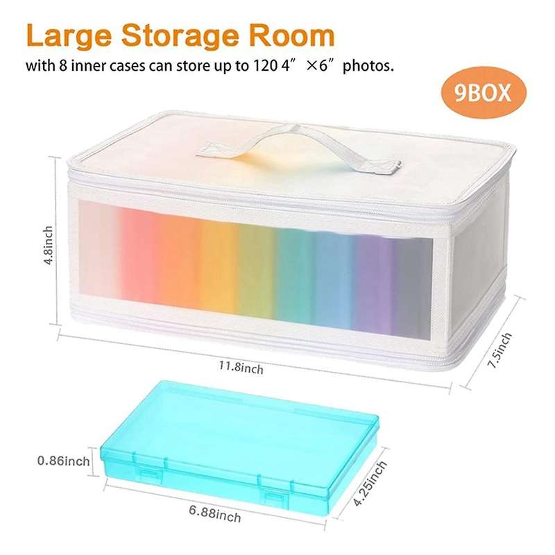 4x6 Inch Photo Storage Boxes Photo Case with Handle, 10 Inner Plastic Photo Keeper, Scrapbook Organi