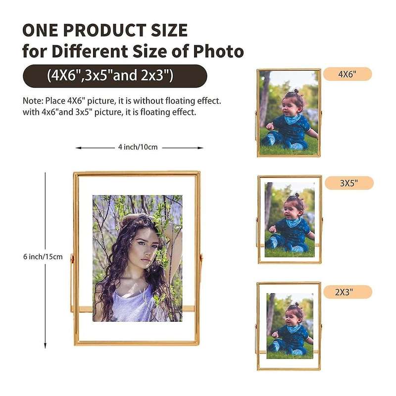 4x6 Picture Frame Set Of 2, for Multiple Photo Sizes (4x6, 3x5, 2x3), Metal Glass Floating Picture F