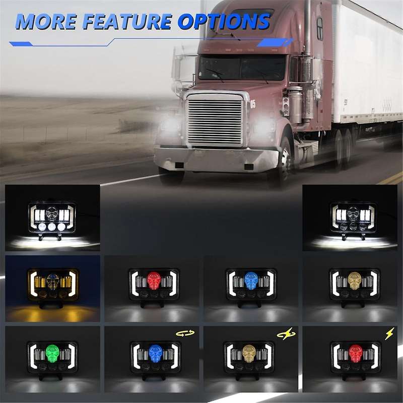 4x6 Skull Rgb Led Headlights Turn Signal Light, Replacement H4651 H4652 H4656 H4666 for Peterbilt