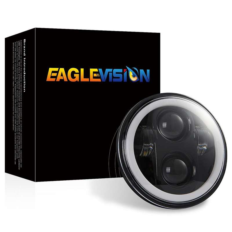 5 3/4 5.75 Inch Round Motorcycle LED Headlight Angel Eye, LED Projector Headlight for XL883 XL1200C