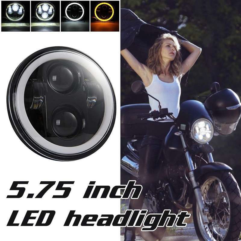 5 3/4 5.75 Inch Round Motorcycle LED Headlight Angel Eye, LED Projector Headlight for XL883 XL1200C