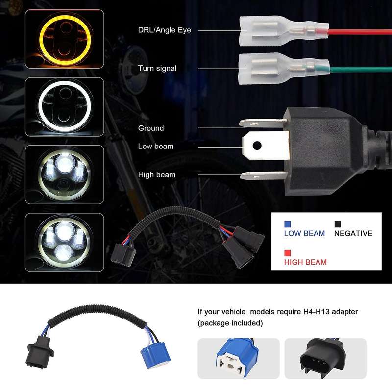 5 3/4 5.75 Inch Round Motorcycle LED Headlight Angel Eye, LED Projector Headlight for XL883 XL1200C
