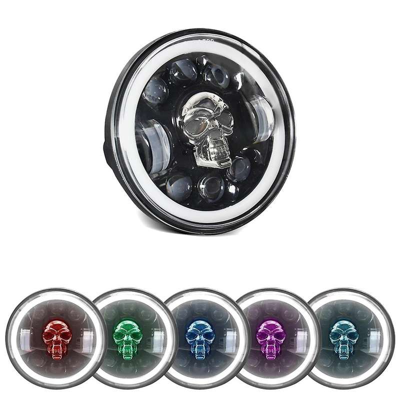 5 3/4 5.75 Inch Round Skull Led Headlight, Motorcycle Rgb Light for Iron 883 Street Rod Street