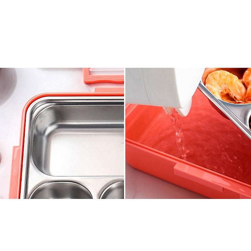 5 Compartments Lunch Box Stainless Steel Leak-Proof Bento Boxes Soup Container School Dinnerware(Bl