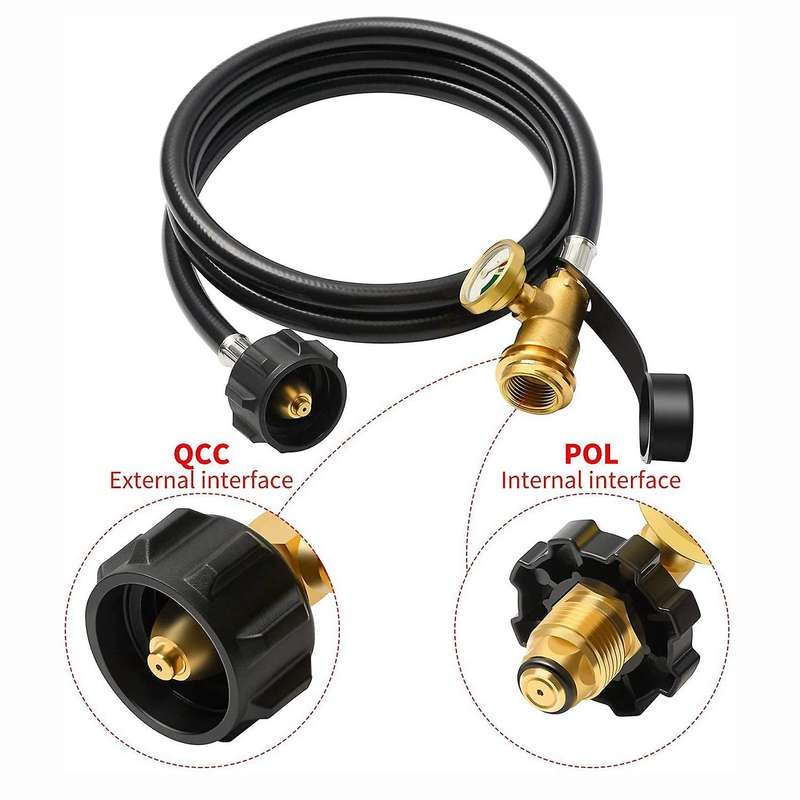 5 Feet Propane Tank Extension Hose with 0-30PSI Gauge, Brass (External Thread)/(Internal Thread) Fit