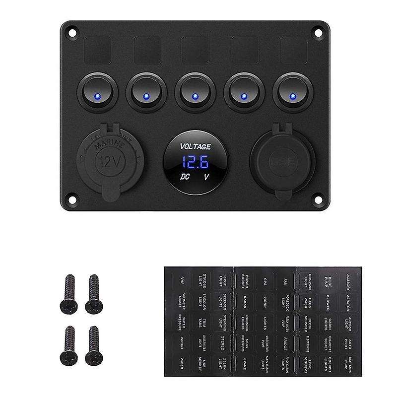 5 Gang Red LED Light Rocker Switch Panel Console 12V Car Boat Marine RV (Blue)