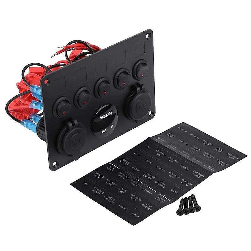 5 Gang Red LED Light Rocker Switch Panel Console 12V Car Boat Marine RV (Red)