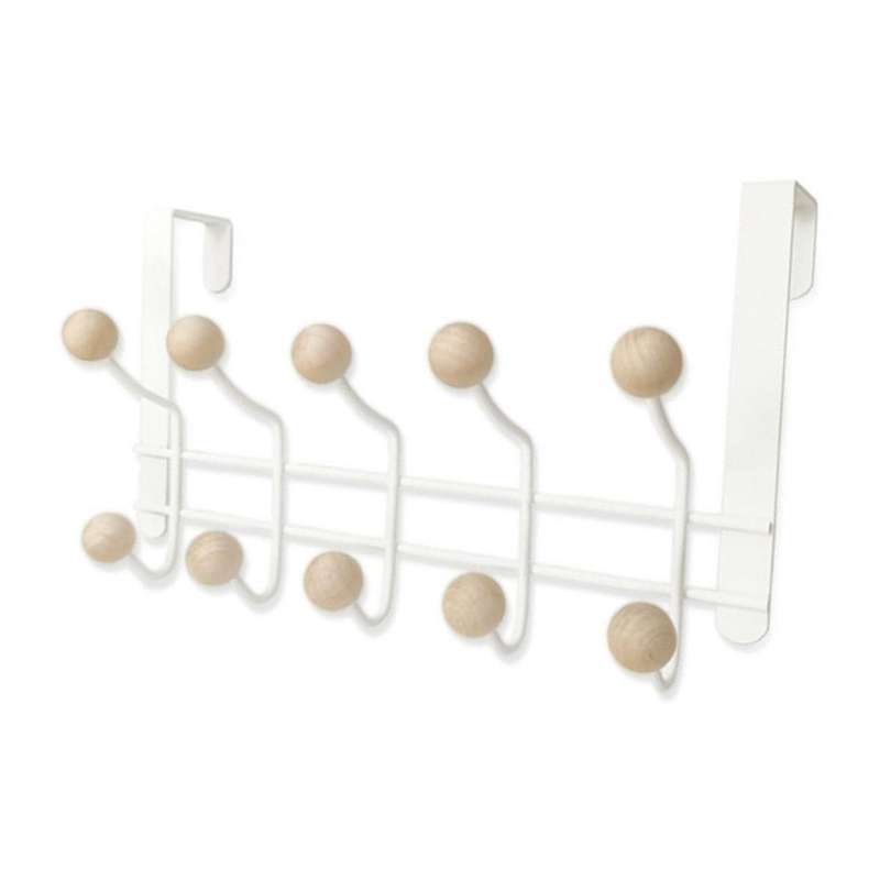 5 Hooks Over Door Hanger with Wooden Balls, Multi Functional Modern Design for Home Entrance, Wardro