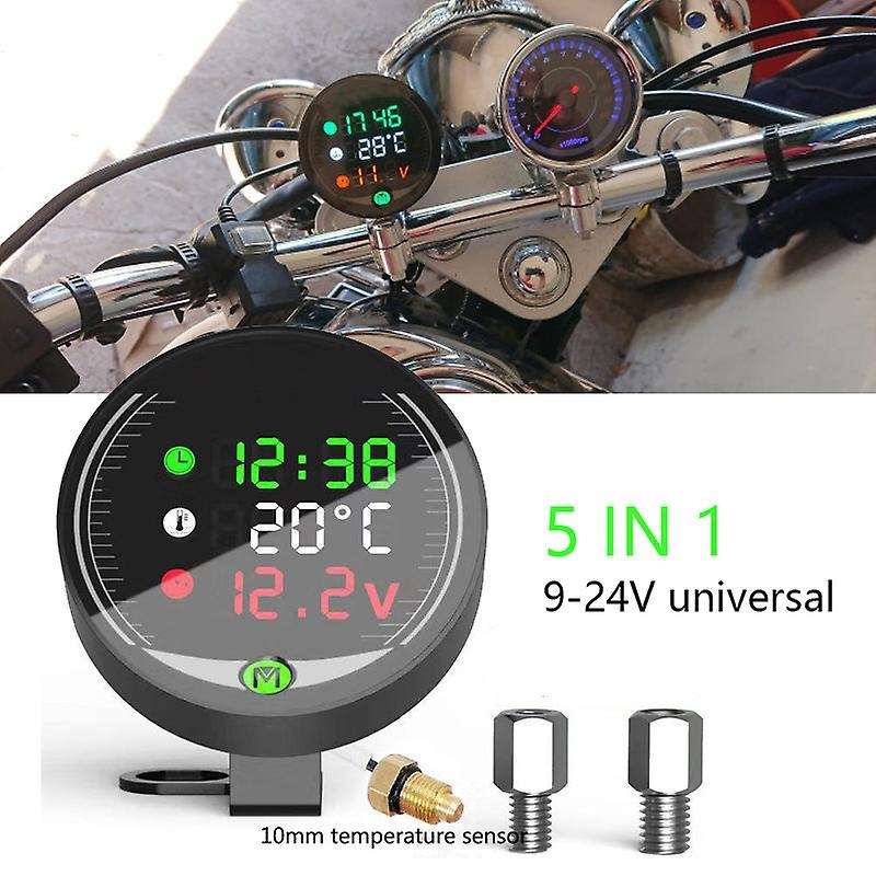 5 In 1 Motorcycle Water Temperature Meter Usb Rechargable Time Voltmeter Led Night Vision Meter with